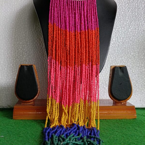WATERFALL RAINBOW COLOURED CHINI BEADED LONG NECKPIECE